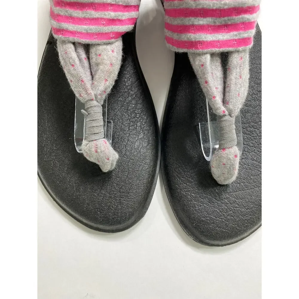Sanuk Yoga‎ Sling Back Sandals Womens Sz 9 Slip On Comfy Pink Polka Dot Stripes